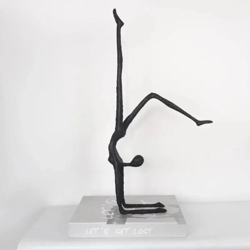 Handstand Human Matte Black Iron Figure Sculpture
