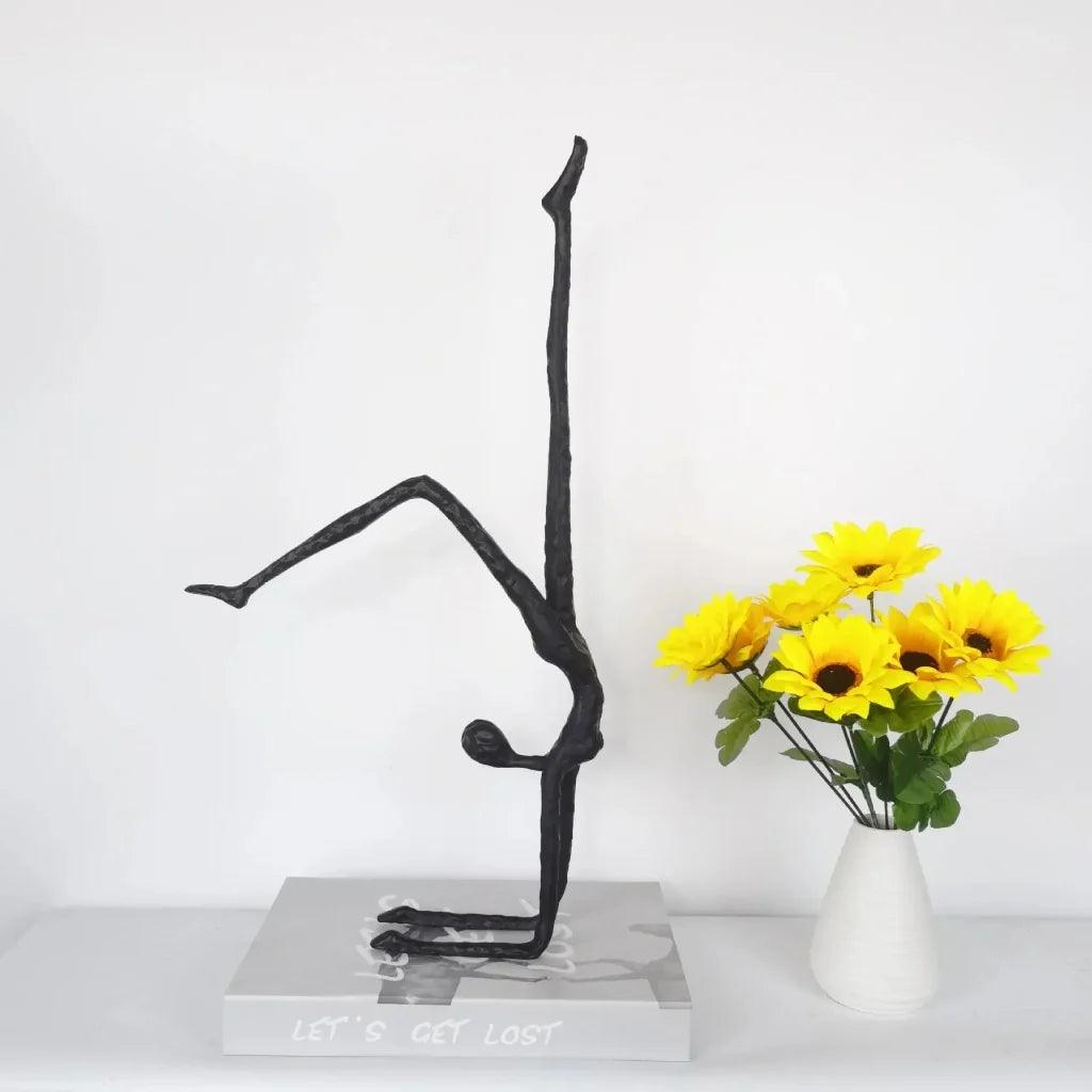 Handstand Human Matte Black Iron Figure Sculpture
