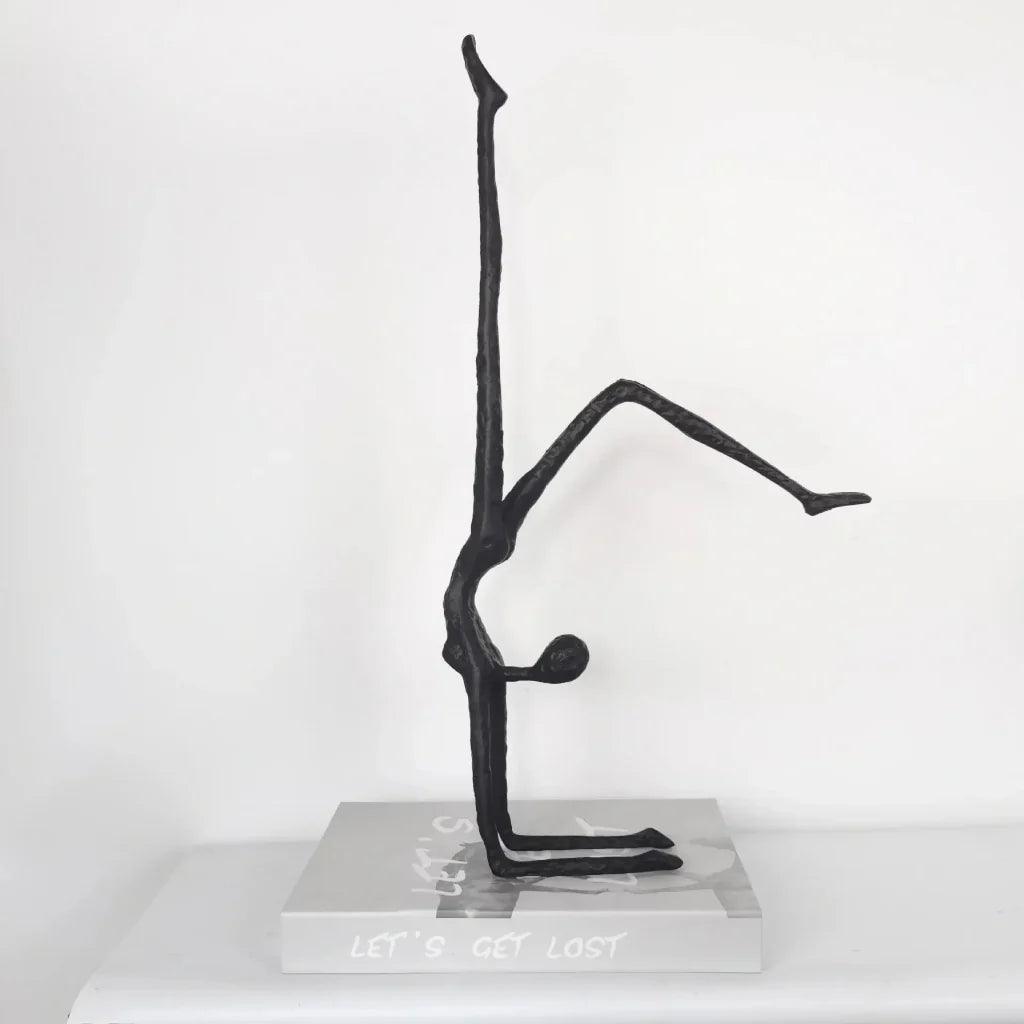 Handstand Human Matte Black Iron Figure Sculpture