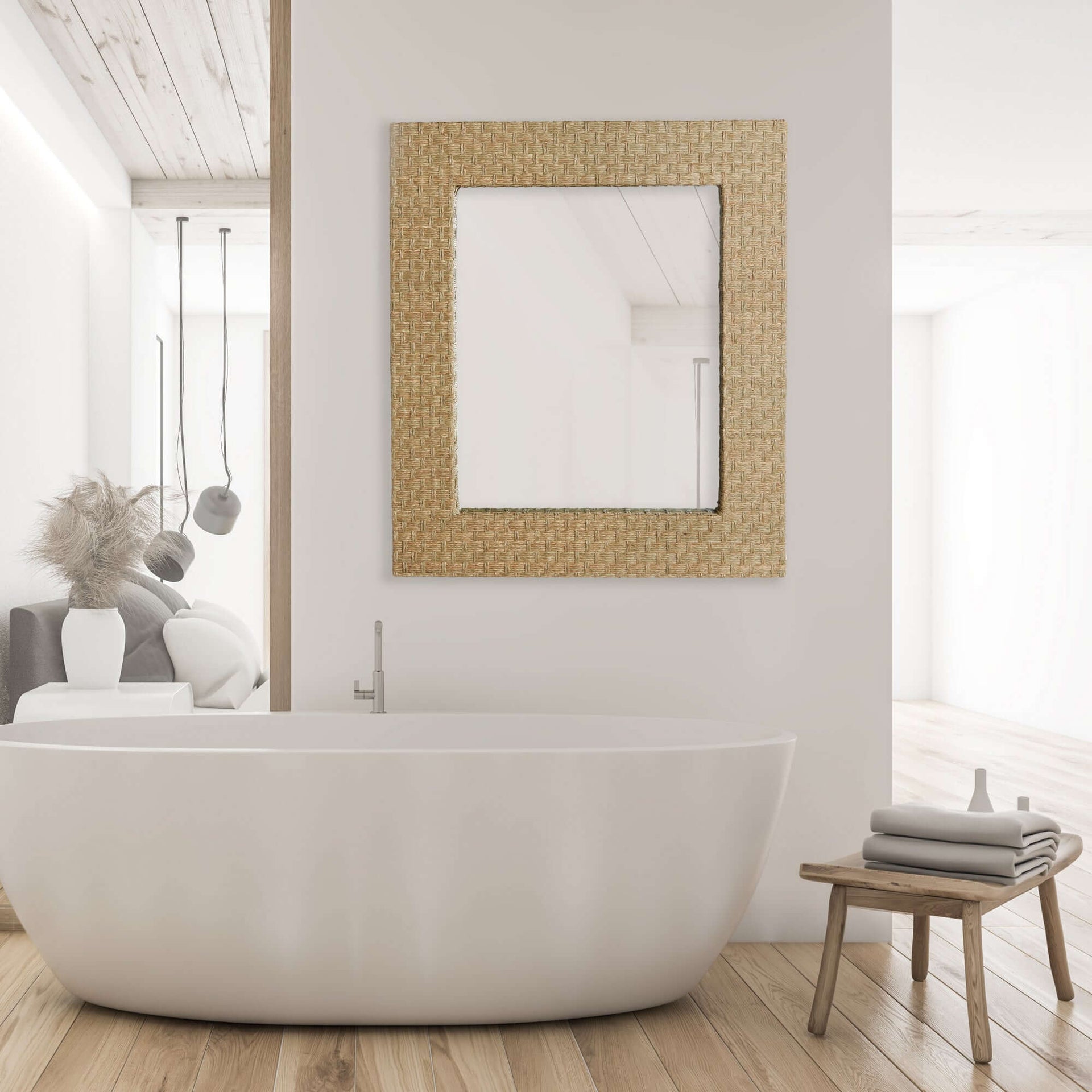 Handwoven Rectangle Water Grass Wall Mirror