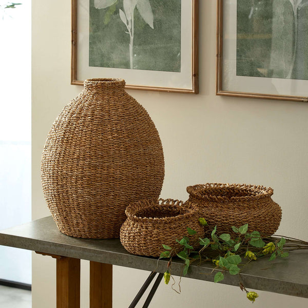 Handwoven Seagrass Teardrop Vase for Boho and Coastal Decor
