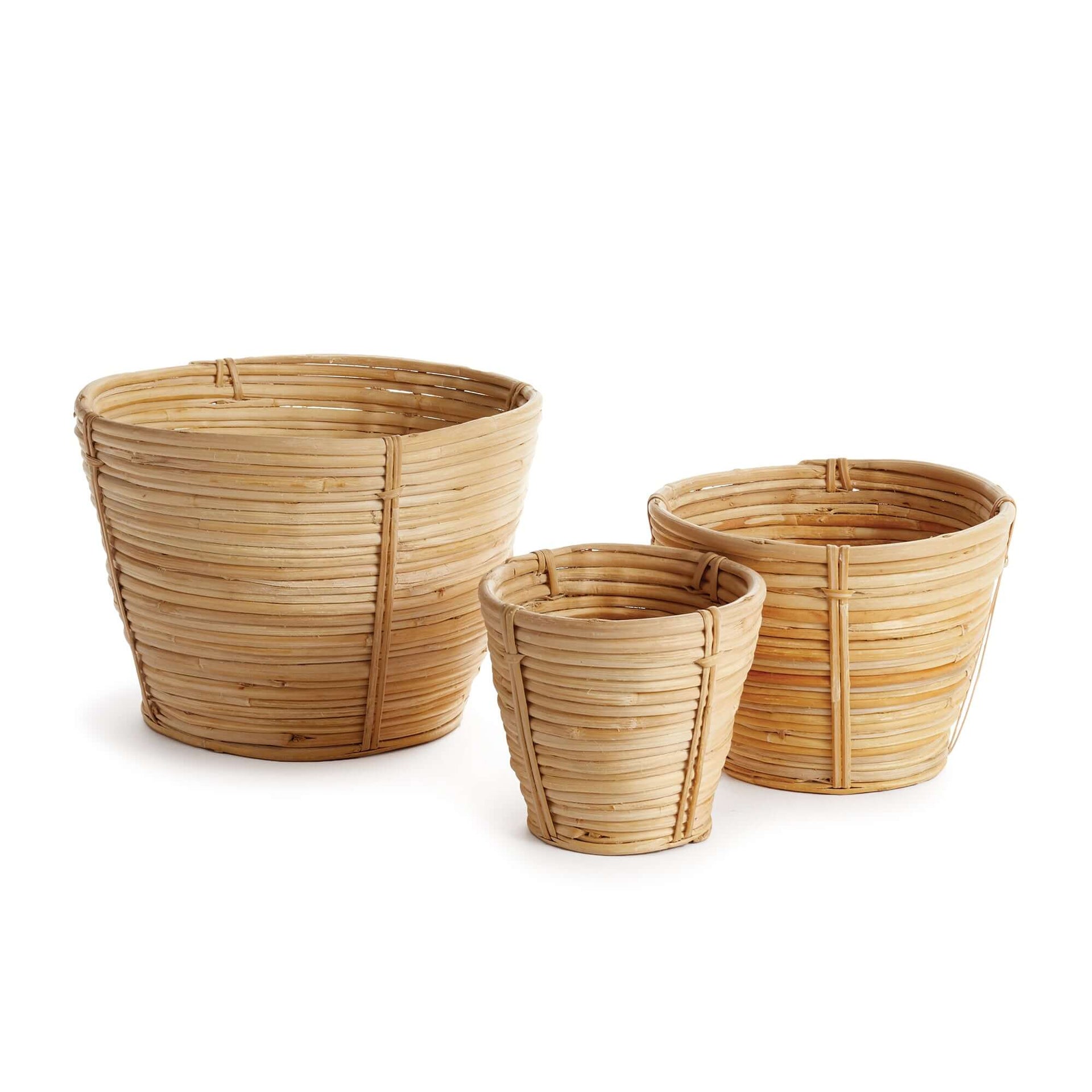 Handwoven Small Rattan Basket Planters (Set of 3)