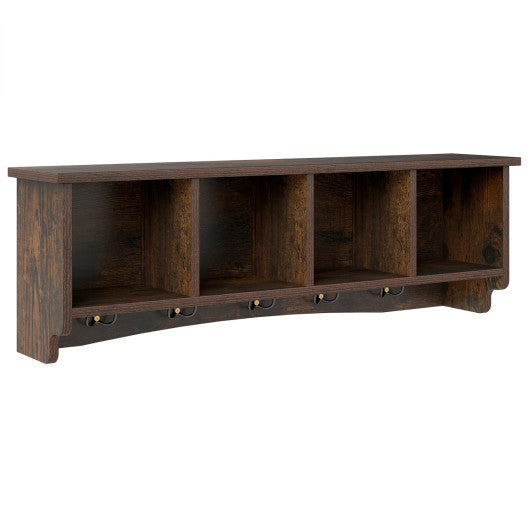 Hanging Entryway Shelf Coat Rack Wall Mounted Storage Cabinets-Brown