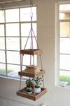 Hanging Three-Tiered Square Recycled Wood Display with Jute Rope