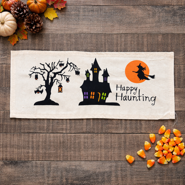PANEL ONLY: RECTANGLE Halloween October 31st Fall Autumn Bats Flying Witch Dead Tree Mansion; HAPPY HAUNTING HAUNTED HOUSE