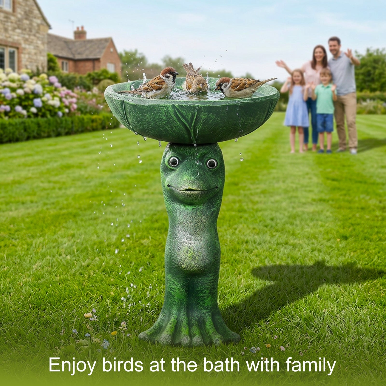 Concrete Frog Bird Bath Lily Pad Basin 21 Inch