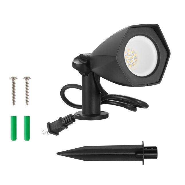 Black outdoor spotlight with accessories on a white background
