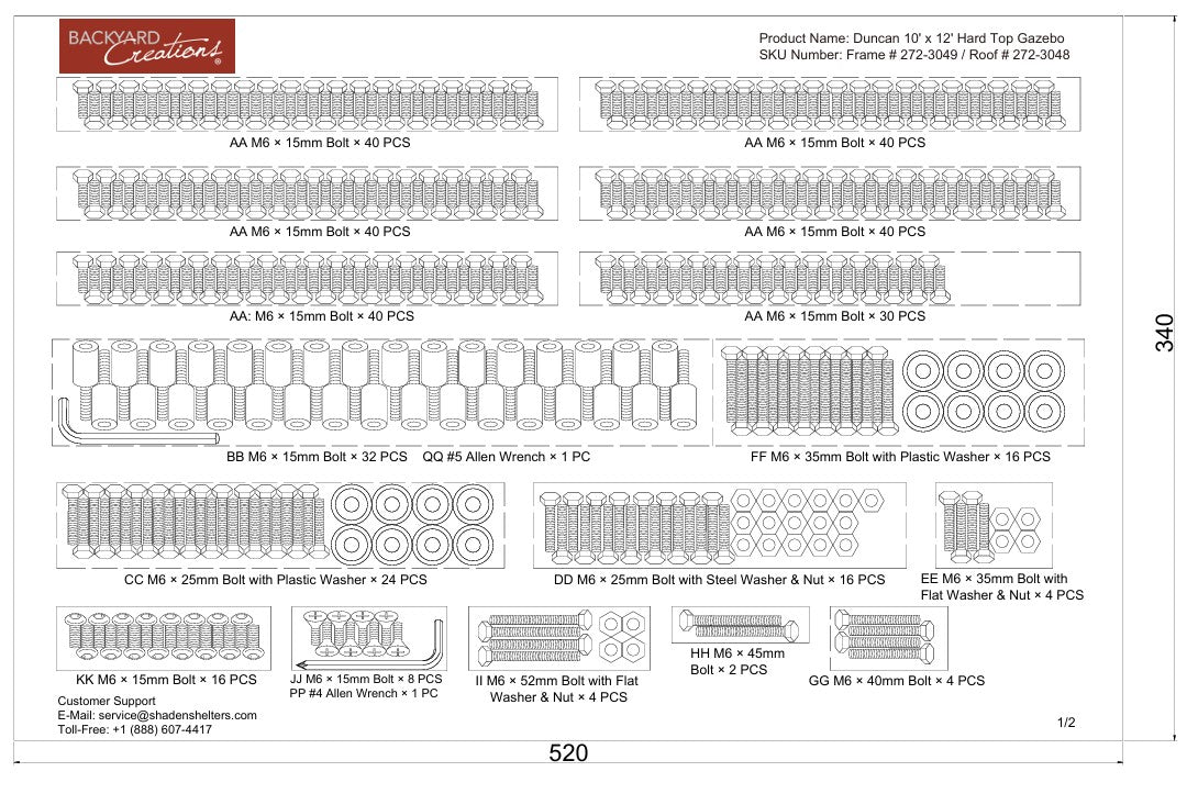 Replacement Parts - 10' x 12' Duncan Hardtop Gazebo