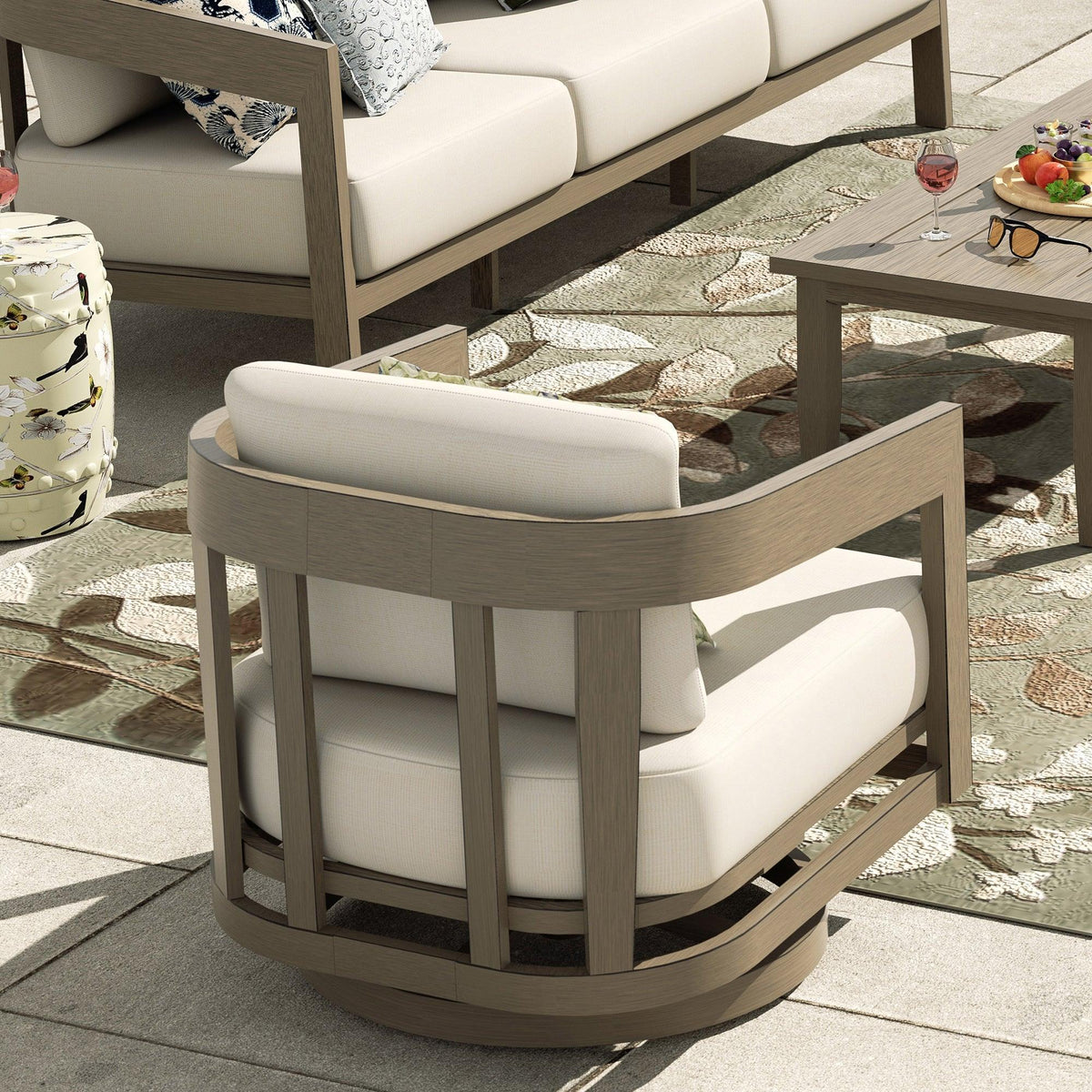 PEAKHOME Harmonti Patio 4-Piece Aluminum Swivel Conversation Sofa Set With Cushions