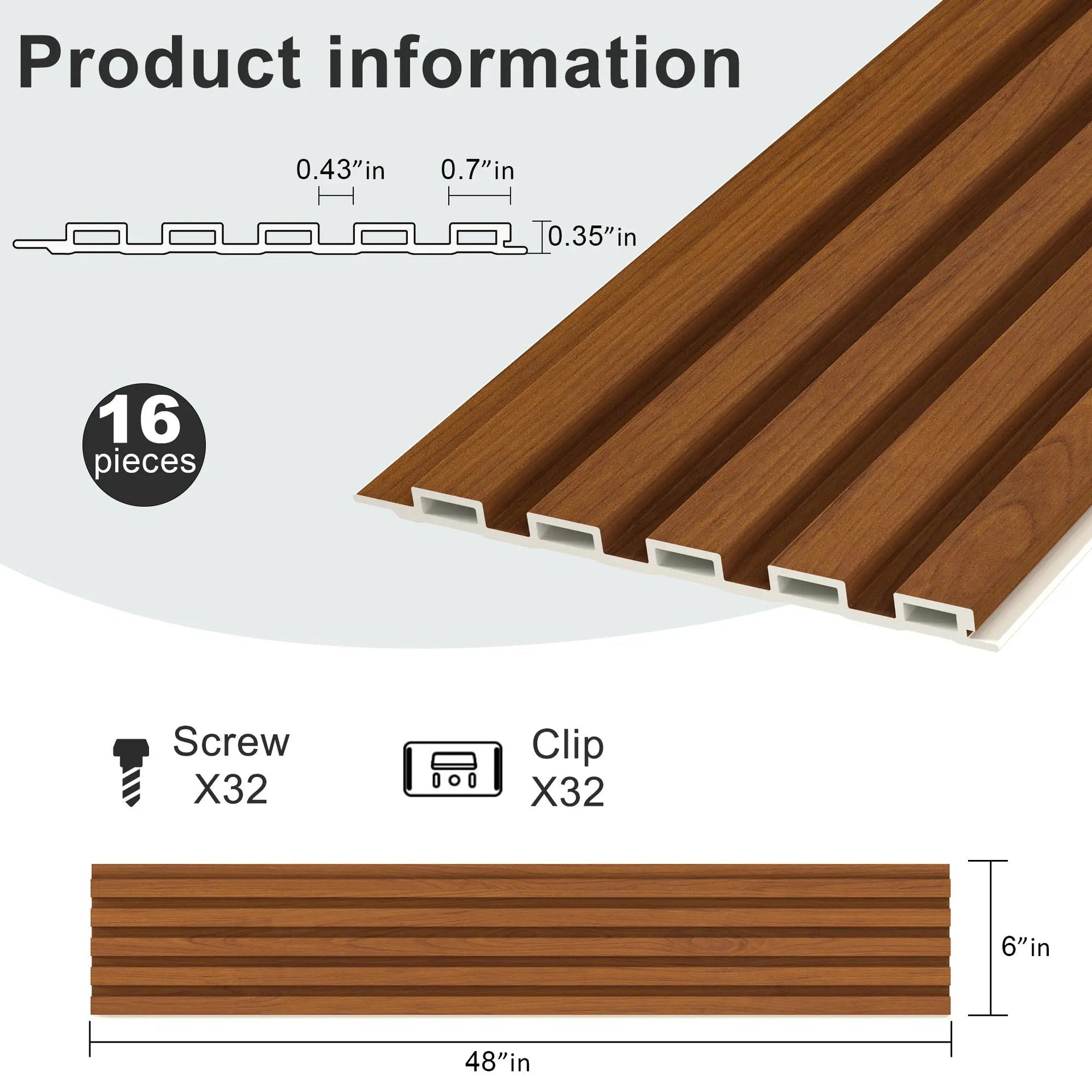 Hausvita 48 x 6 inch WPC Slat Wall Panel (16 Pack)