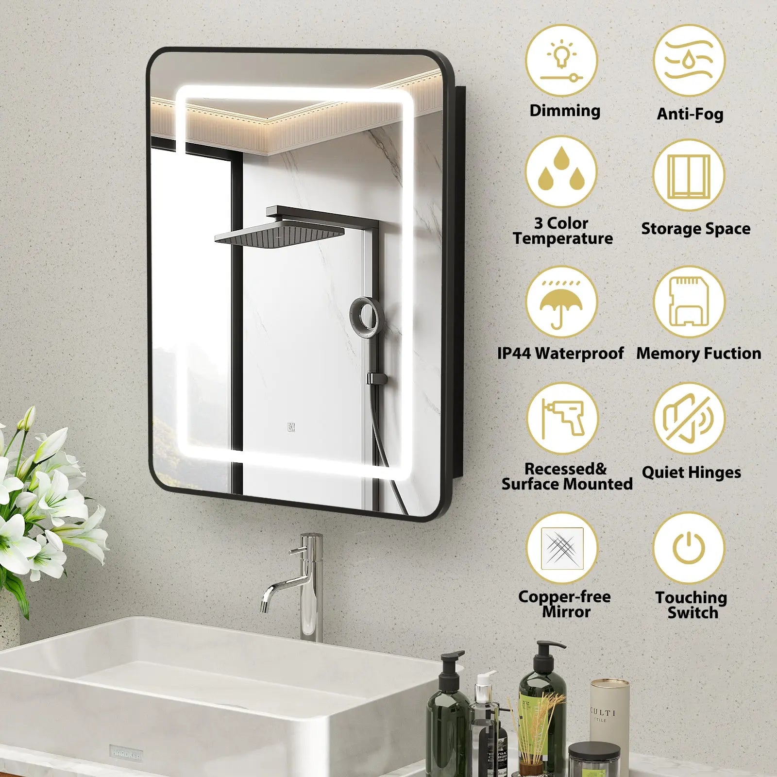 Hausvita Framed Recessed LED Light Bathroom Medicine Cabinet -small