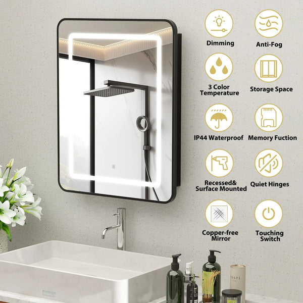 Hausvita Framed Recessed LED Light Bathroom Medicine Cabinet -small
