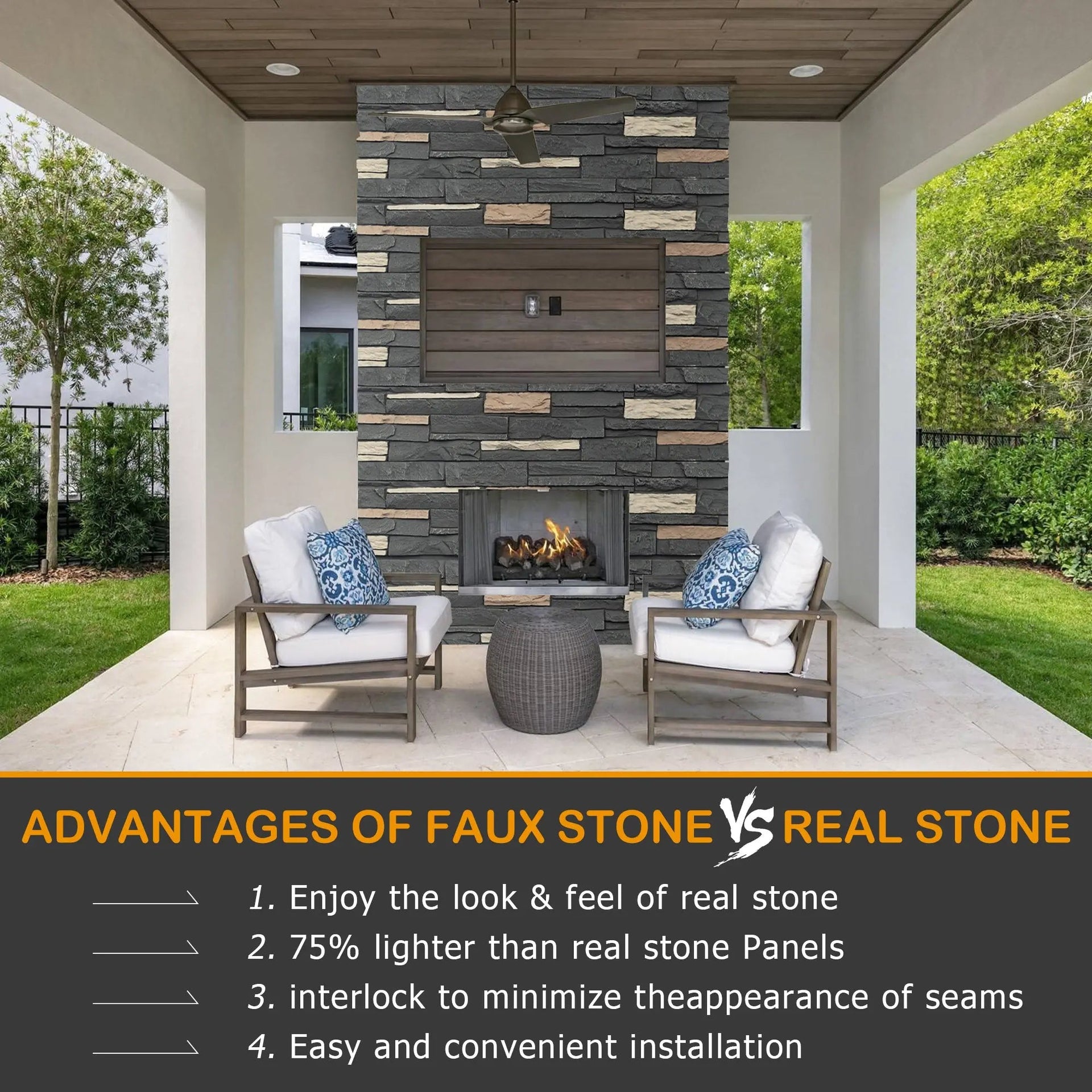 Hausvita Faux Stone Wall Siding Panel, PU Stone Veneer Exterior, 46.46