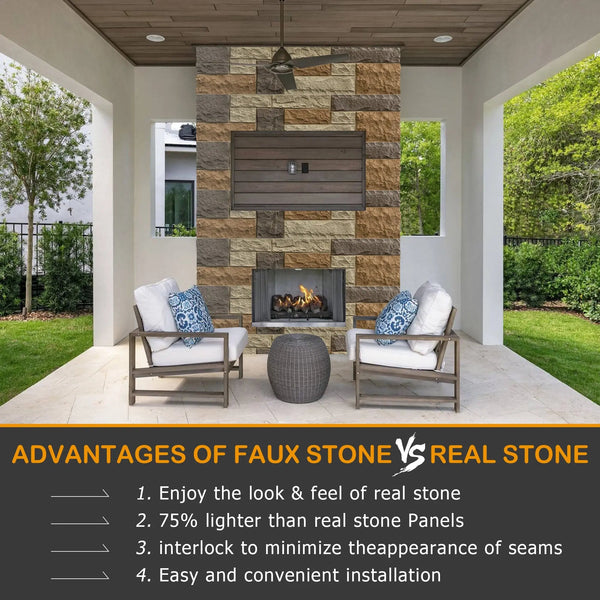 Hausvita Faux Stone Wall Siding Panel, PU Stone Veneer Exterior, 46.46
