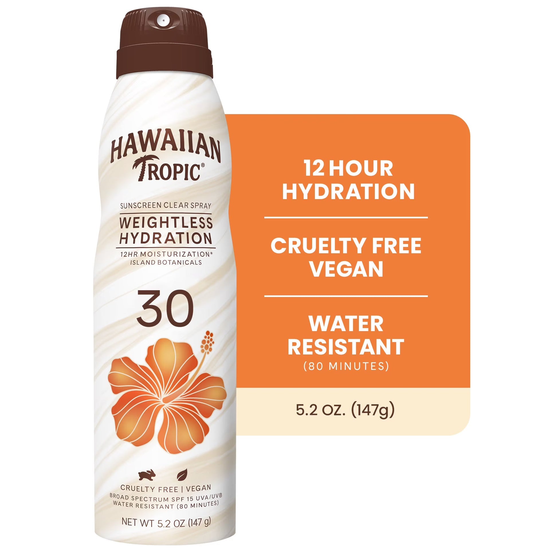 Hawaiian Tropic Sunscreen Clear Spray Weightless Hydration SPF 30 6oz