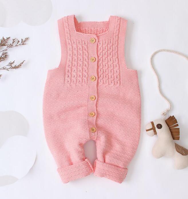 Handmade Baby Knitting Rompers Sleeveless Solid Color Jumpsuit Winter Romper For Girls and Boys In Modern Retro Style