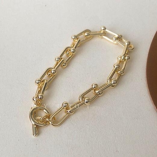 New Handmade Imitation Pearls Gold Metal Link Chain Bracelets for Women Girl Summer Party Luxury Jewelry Gift