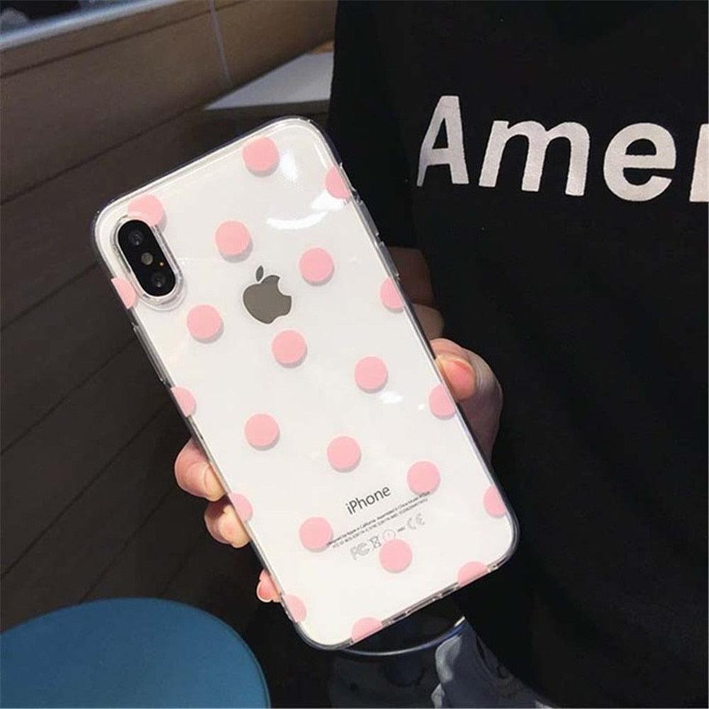 Transparent  Phone Case For iPhone 13 12 11 14 Pro Little Dots Love Heart Clear Back Cover Vintage Women Girls Soft Anti-Scratch Protective Cases for iPhone