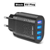 Portable USB Charger 3A Quick Charge 3.0 Mobile Phone Charger 4 Port 48W Fast Wall Chargers - EU Plug Black