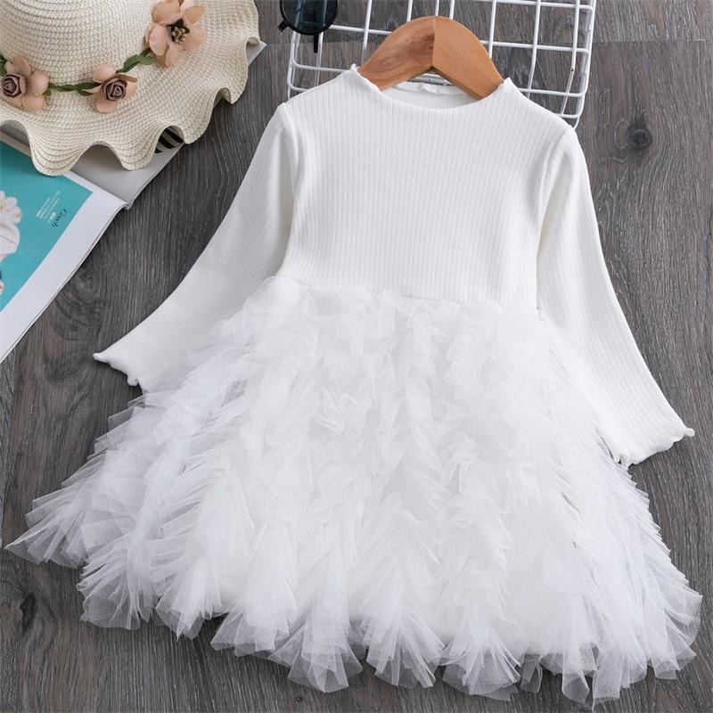 Modern Winter Flower Long Sleeve Smash Cake Baby Girls Dress For 1-5 Year Little Princess