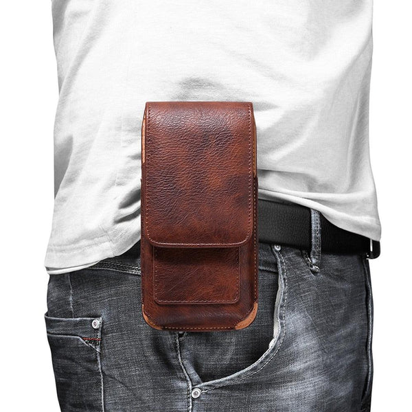 Universal Leather Case for iPhone Mens PU Leather Vertical Case with Belt Clip for iPhone Waist Pack Belt Clip Bag for 3.5-6.3