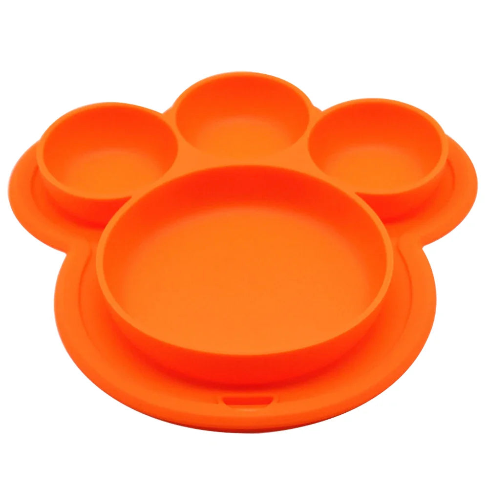 Kids Food-grade Silicone Home Dinner Dish Baby Plate Tableware Bear Paw Shape Children Training Cartoon Bowls Suction Toddler