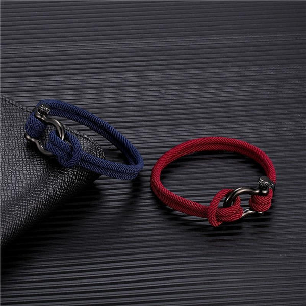Modern Elegant Rope Luxury Navy Style Camping Bracelet For Men And Women With Black Stainless Steel New Fashion