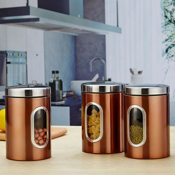 Kitchen Storage Jar with Lid, Kitchen Storage Tools, Tea, Coffee, Sugar, Canisters, Pots, Container Tins, 1 Pc, 3 Pcs