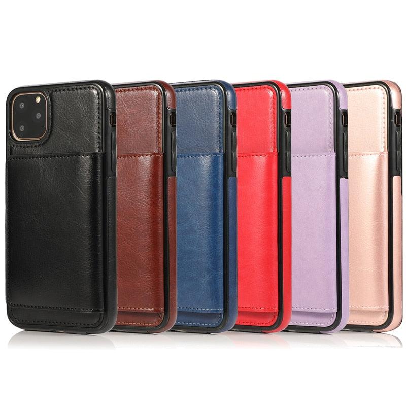Leather Wallet Case For iPhone 11 Pro Max XS Max XR X 8 7 6S 6Plus 5 5S With Stand Card Pocket Case Cover Shockproof Texture PU Leather  Wallet Cover