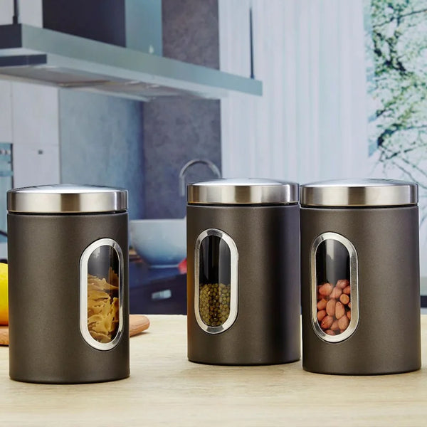 Kitchen Storage Jar with Lid, Kitchen Storage Tools, Tea, Coffee, Sugar, Canisters, Pots, Container Tins, 1 Pc, 3 Pcs