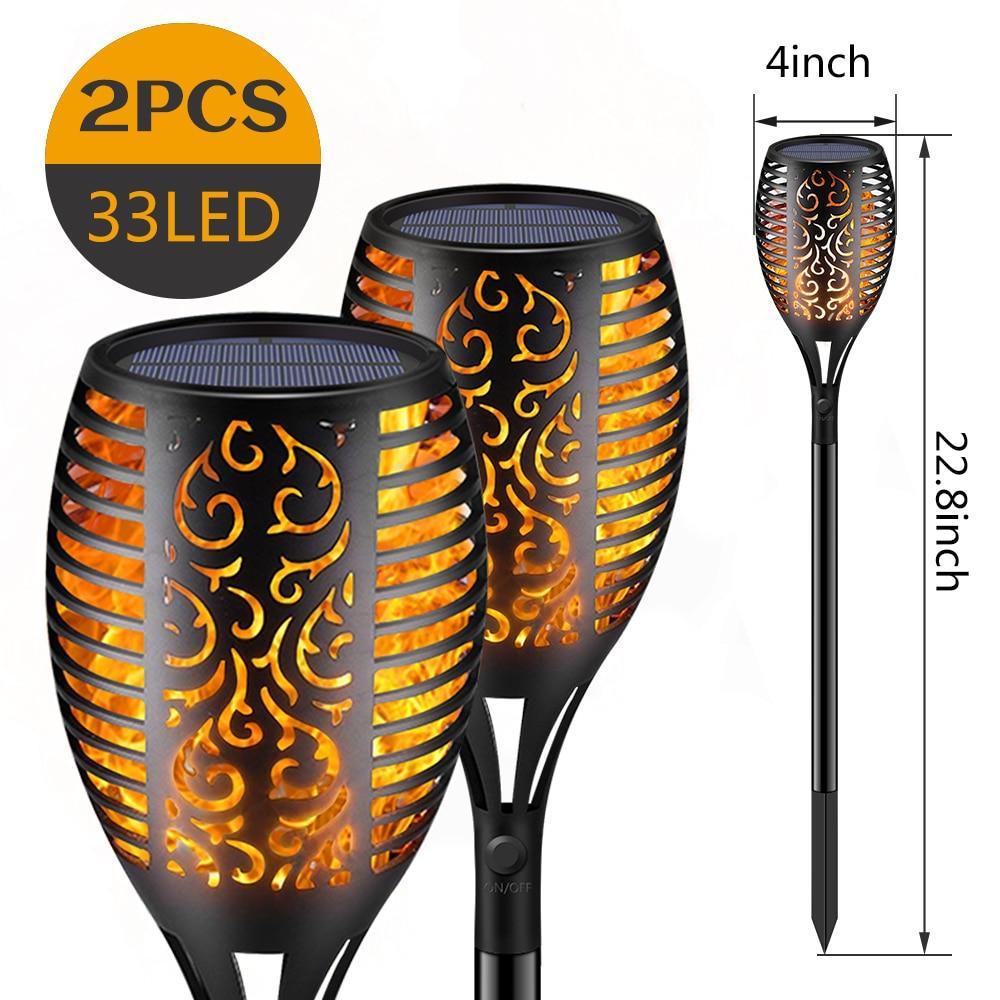 33/96 LED Solar Stainless Steel Torch Lamp For Yard Garden Pathway Doorway Courtyard