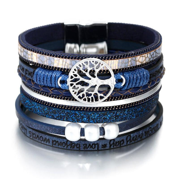 Handmade Luxury Fashion Modern Amazing Charm Pearl Life of tree Leather Bracelets For Women And Man
