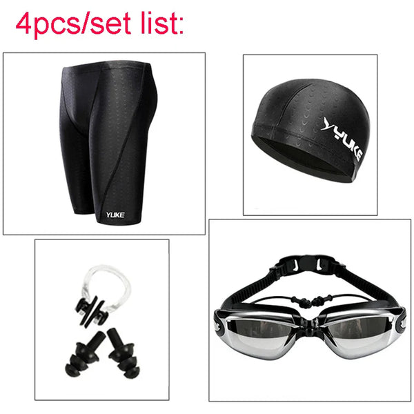 Men Swimming Shorts Waterproof Competition Swim Goggles with Ear-plug Cap Trunks - Sexikinis Swim