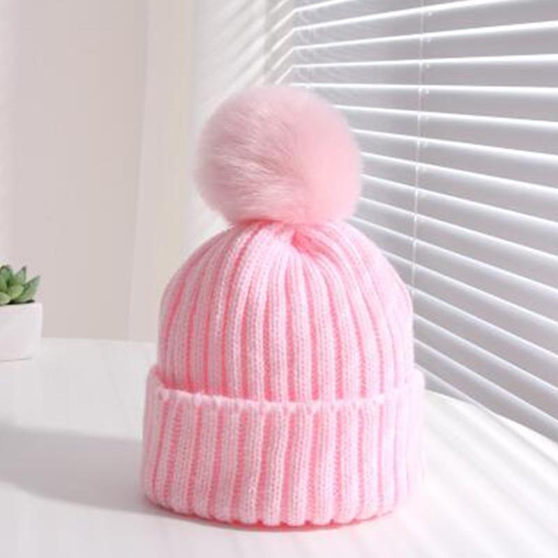 Winter Warm Baby Hat Fur Pompom Knitted Baby Hat Cap Infant Toddler Kids Hat Beanie In Modern Designer Style