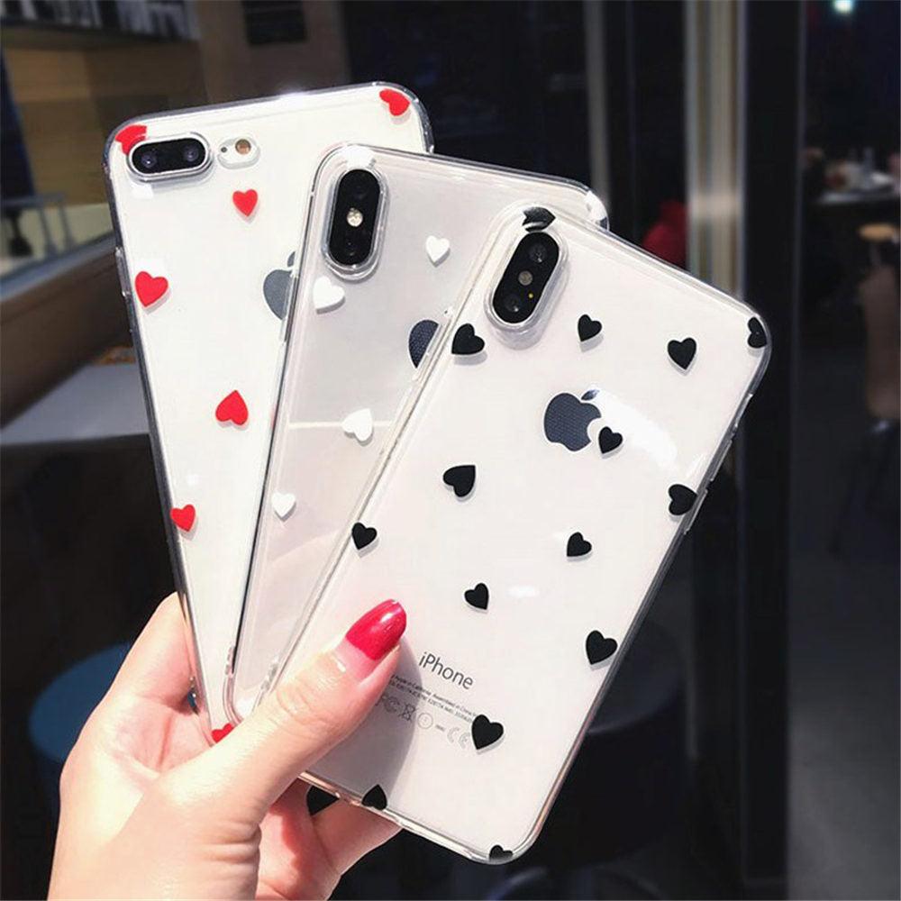 Transparent  Phone Case For iPhone 13 12 11 14 Pro Little Dots Love Heart Clear Back Cover Vintage Women Girls Soft Anti-Scratch Protective Cases for iPhone