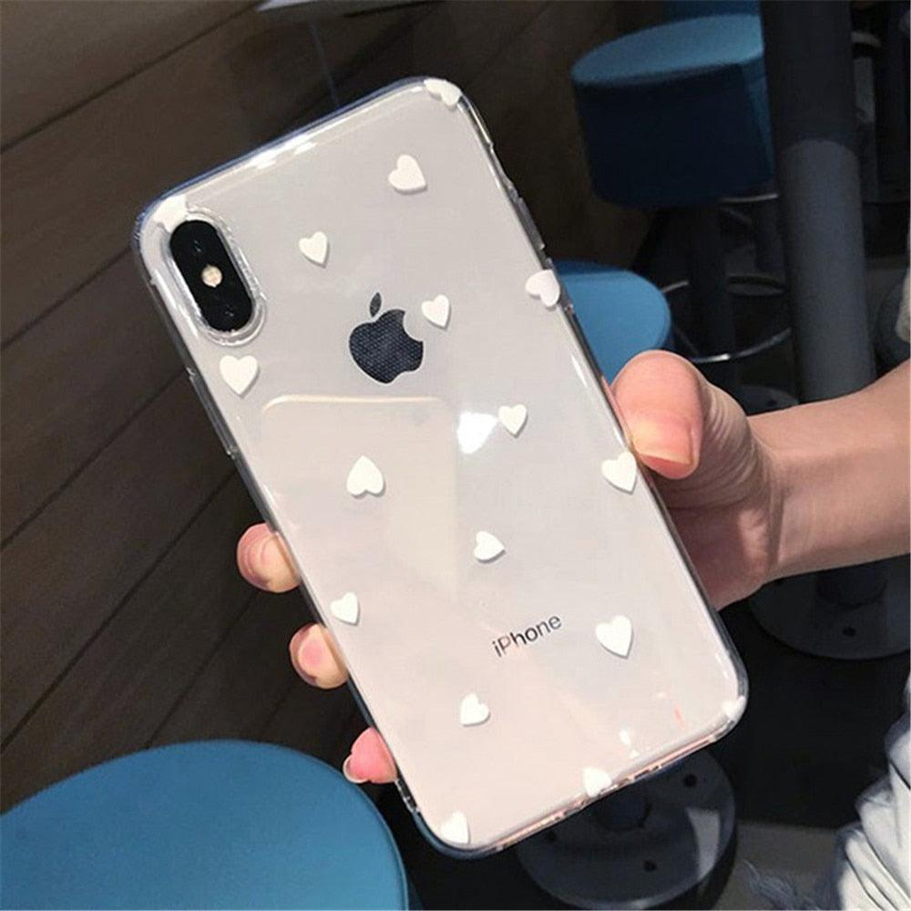 Transparent  Phone Case For iPhone 13 12 11 14 Pro Little Dots Love Heart Clear Back Cover Vintage Women Girls Soft Anti-Scratch Protective Cases for iPhone