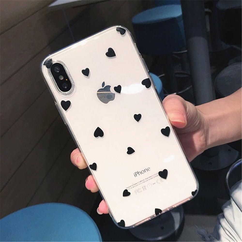 Transparent  Phone Case For iPhone 13 12 11 14 Pro Little Dots Love Heart Clear Back Cover Vintage Women Girls Soft Anti-Scratch Protective Cases for iPhone