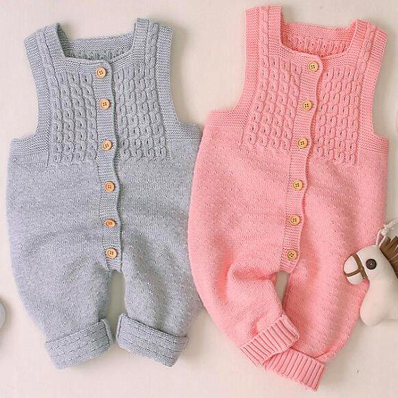Handmade Baby Knitting Rompers Sleeveless Solid Color Jumpsuit Winter Romper For Girls and Boys In Modern Retro Style