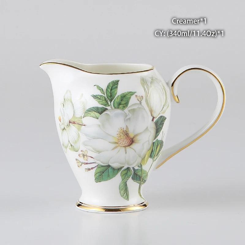Camellia Bone China Coffee Set British Porcelain Tea Set Ceramic Pot Creamer Sugar Bowl Teatime Teapot Coffee Cup Mug Coffeeware