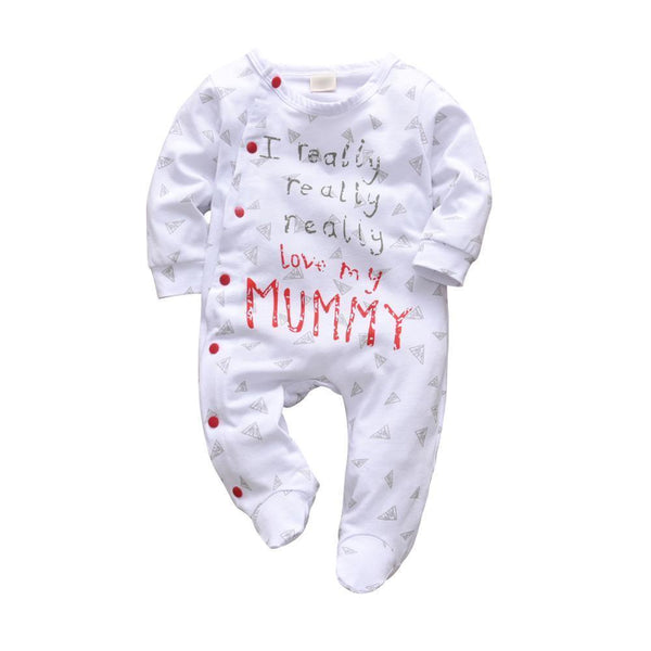 Newborn Baby Rompers Pajama Cotton Cute Letter I Love Daddy and Mummy Long Sleeve rompers Clothes For Baby Kids