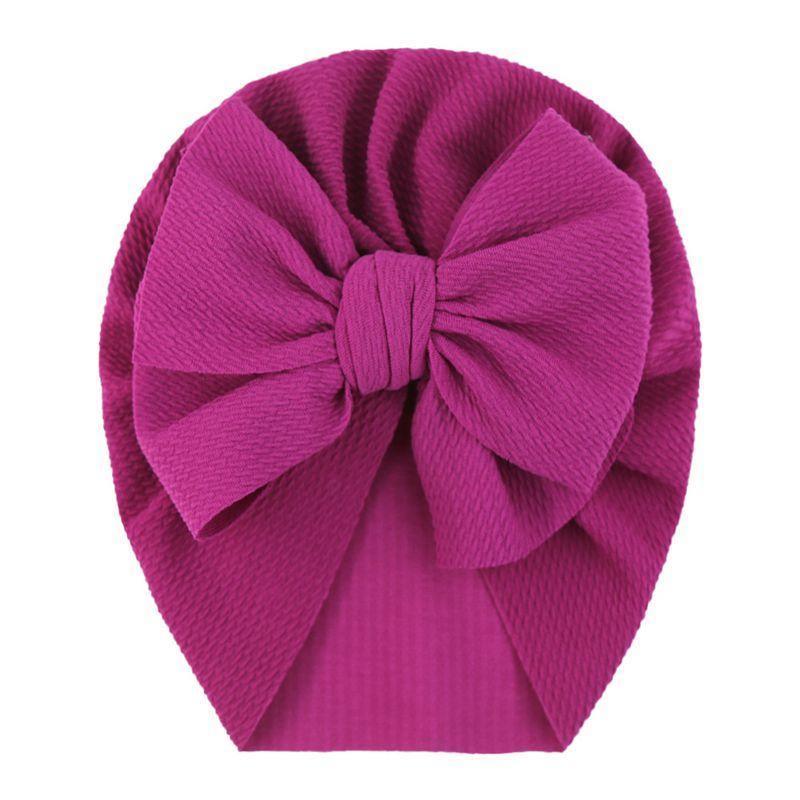 Handamde Elegant Baby Hats for Girls Big Bow Turban Hat Newborn  Baby Beanie Cap Solid Color Style
