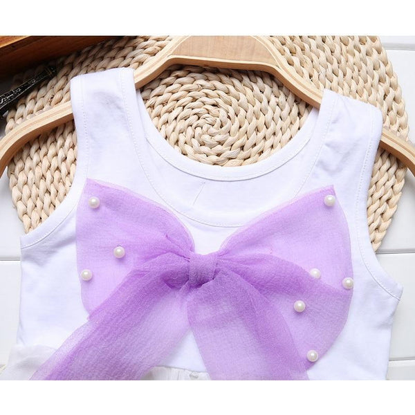 Baby Girl Clothes for Kids with Cute Purple Stripe and Round Neck  Sleeveless Chiffon Dresses For Girls