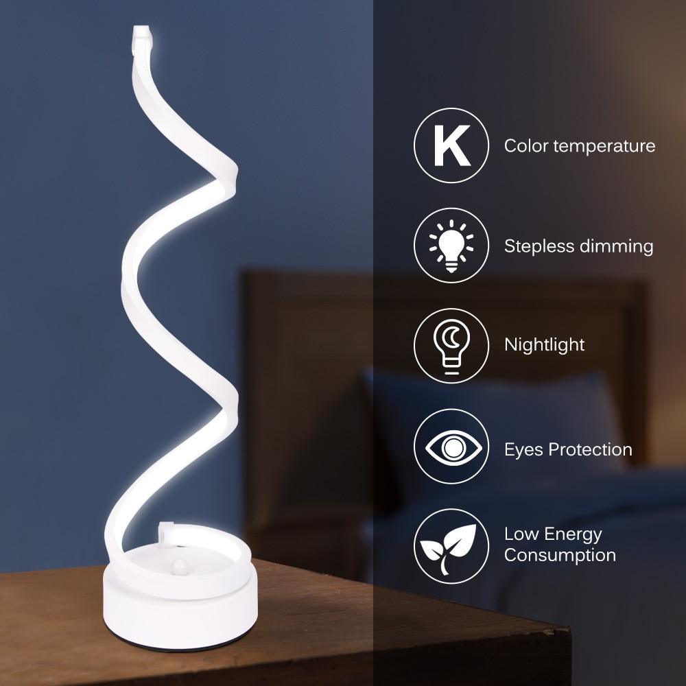 LED Spiral Table Lamp Modern Curved Desk Bedside Lamp Dim able Warm White Light For Living Room And Bedroom