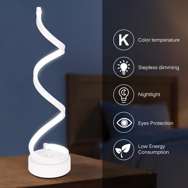 LED Spiral Table Lamp Modern Curved Desk Bedside Lamp Dim able Warm White Light For Living Room And Bedroom