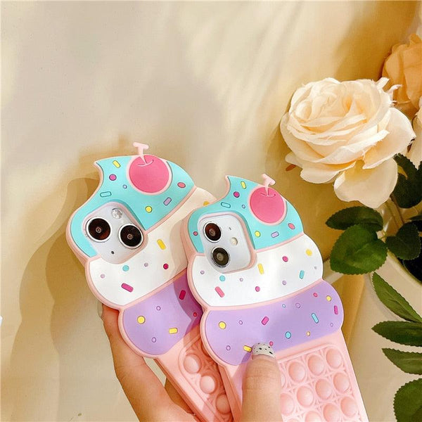 3D Delicious Cherry Ice Cream Silicone Phone Case For iphone 13 12 11 Pro Max Xs Xr 7 8 Plus X Se finger bubble game soft cover 3D Cartoon Cupcake Shape Soft Silicone Full Protection Shockproof Case