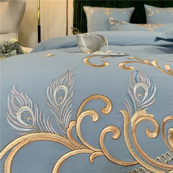 Luxury Embroidery European Style Cotton King Queen Size 4pcs Bedding Set Duvet Cover Bed Sheet Pillowcase 2020