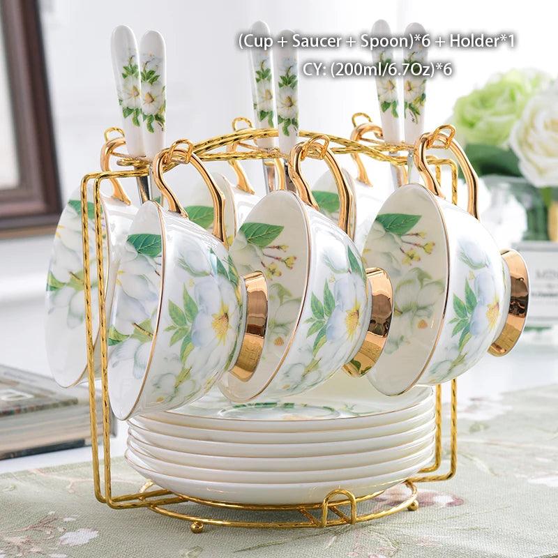 Camellia Bone China Coffee Set British Porcelain Tea Set Ceramic Pot Creamer Sugar Bowl Teatime Teapot Coffee Cup Mug Coffeeware