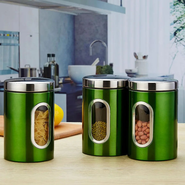 Kitchen Storage Jar with Lid, Kitchen Storage Tools, Tea, Coffee, Sugar, Canisters, Pots, Container Tins, 1 Pc, 3 Pcs