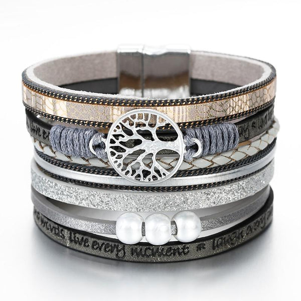 Handmade Luxury Fashion Modern Amazing Charm Pearl Life of tree Leather Bracelets For Women And Man
