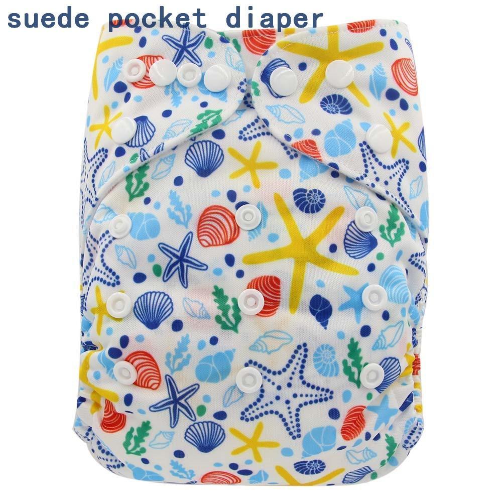 Newborn Cloth Diaper Sewed in Charcoal Bamboo Insert and Suede Pocket Diapers Waterproof Baby Nappies Design for Baby